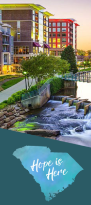 Waterfall and stream in downtown Greenville park