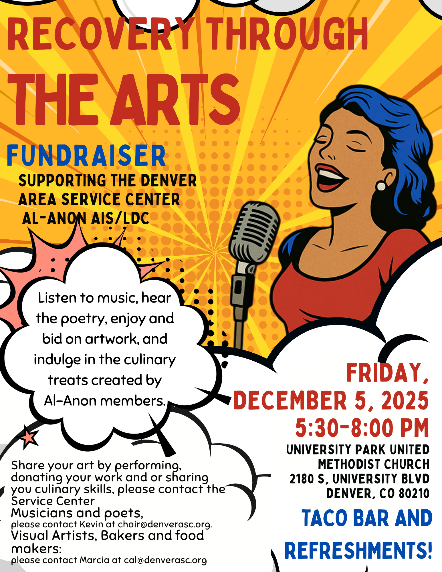 Singer performing with retro microphone on colorful pop art background